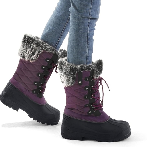 Women's Snow Boots Warm Insulated Faux Fur Lined Waterproof Mid-Calf Winter Boot - Picture 3 of 14